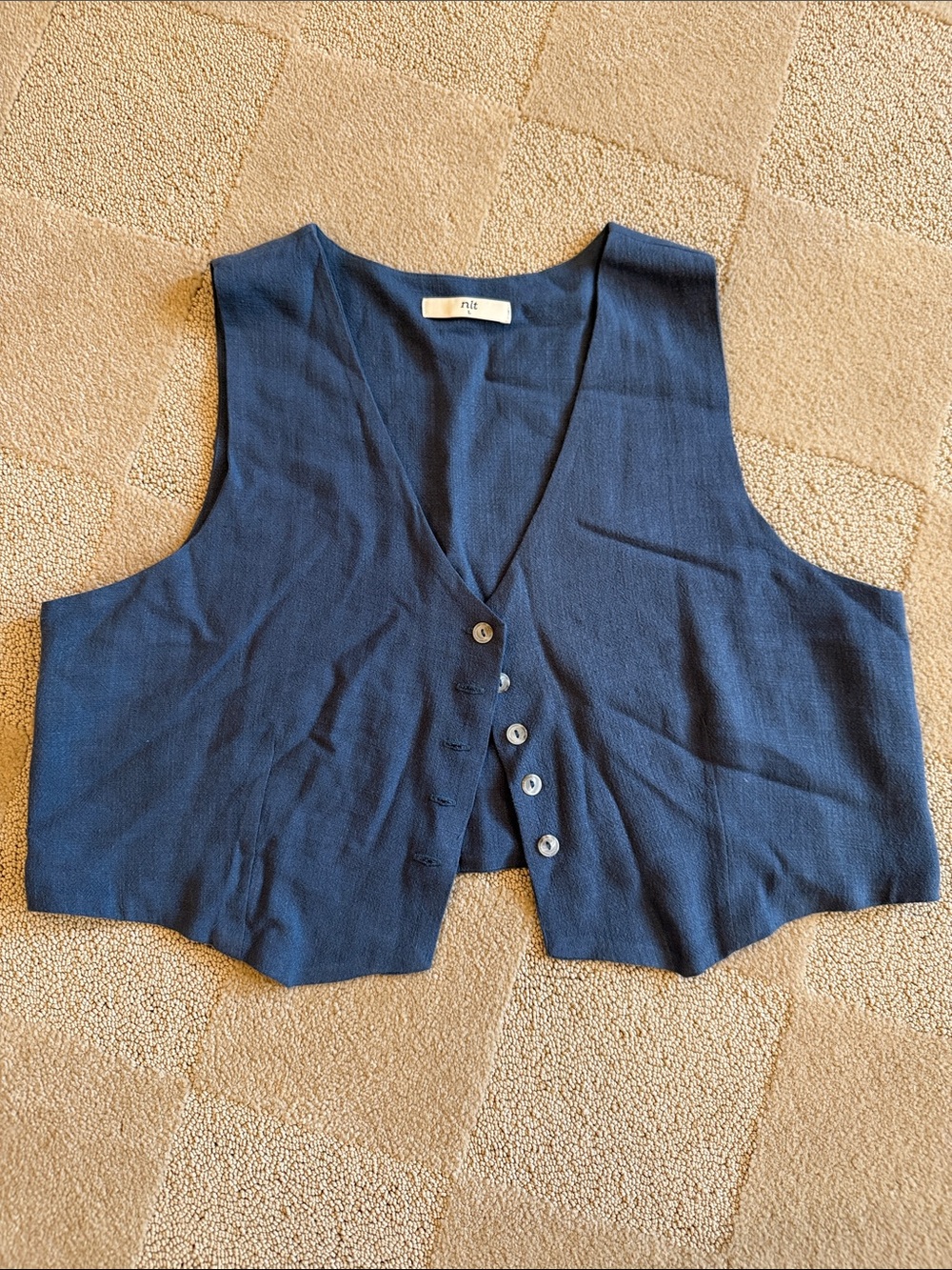 Navy Cropped Button-Front Vest